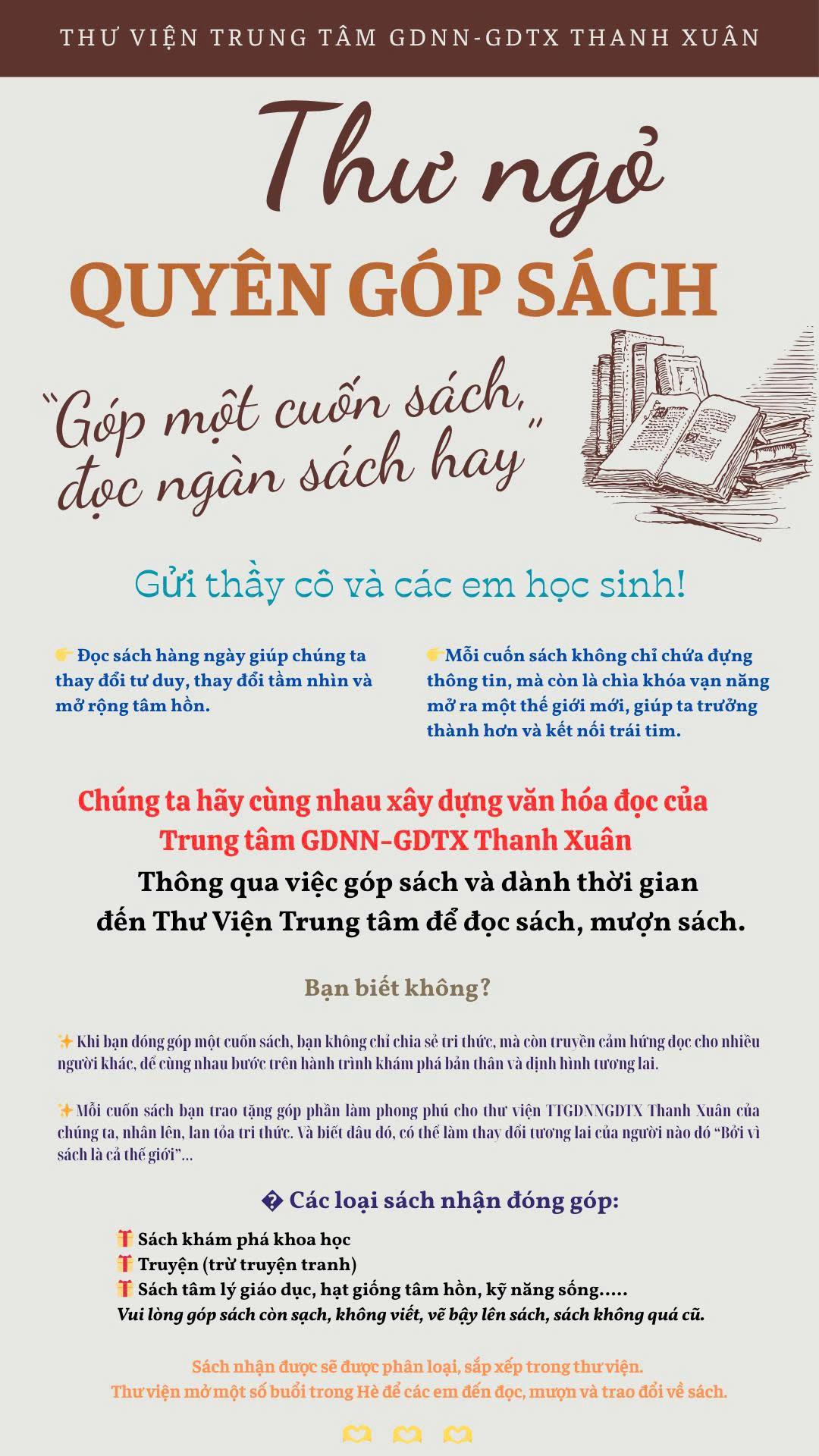 Thư ngỏ quyên góp Sách cho thư viện trung tâm 